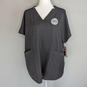 Climate Right by Cuddl Duds V-Neck, 6 Pocket Scrub top Gray NEW